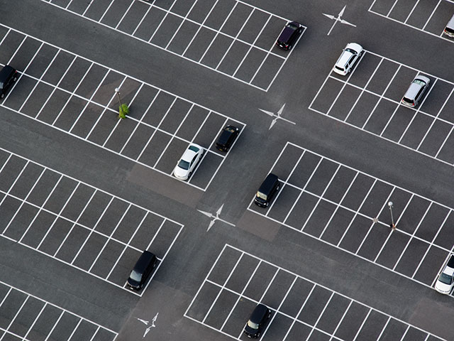 Fresh striping on black parking lot